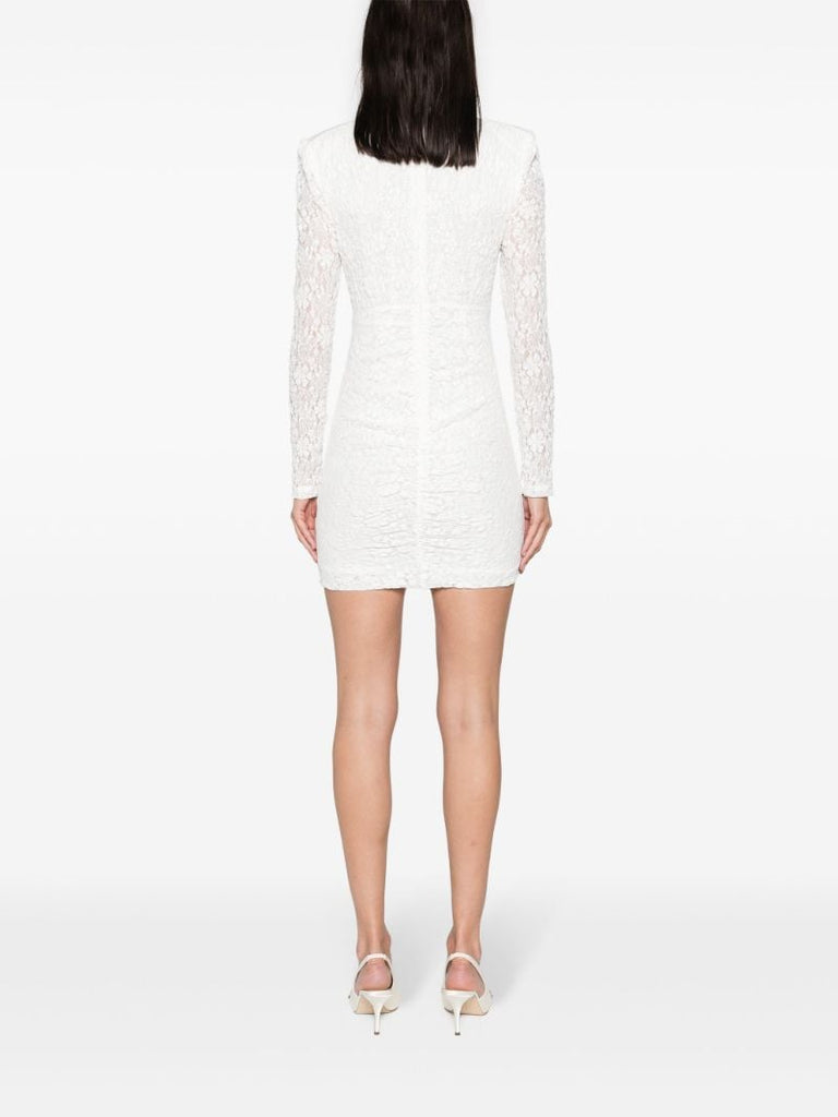 Neutral Floral-lace Ruched Mini Dress