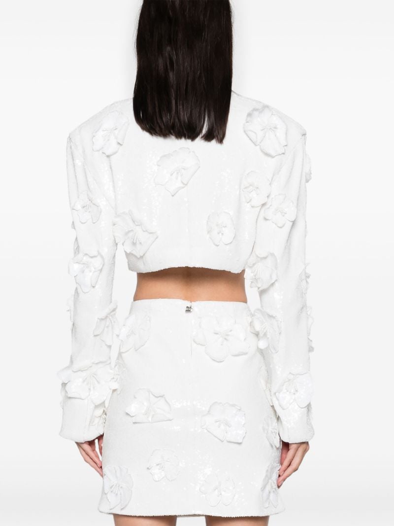 White Floral-appliquÃ_x0083_Â© Cropped Blazer