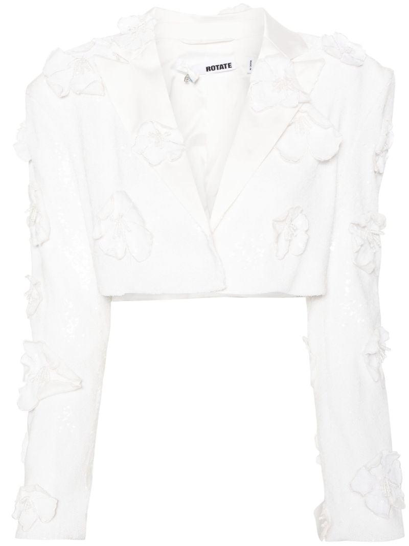 White Floral-appliquÃ_x0083_Â© Cropped Blazer