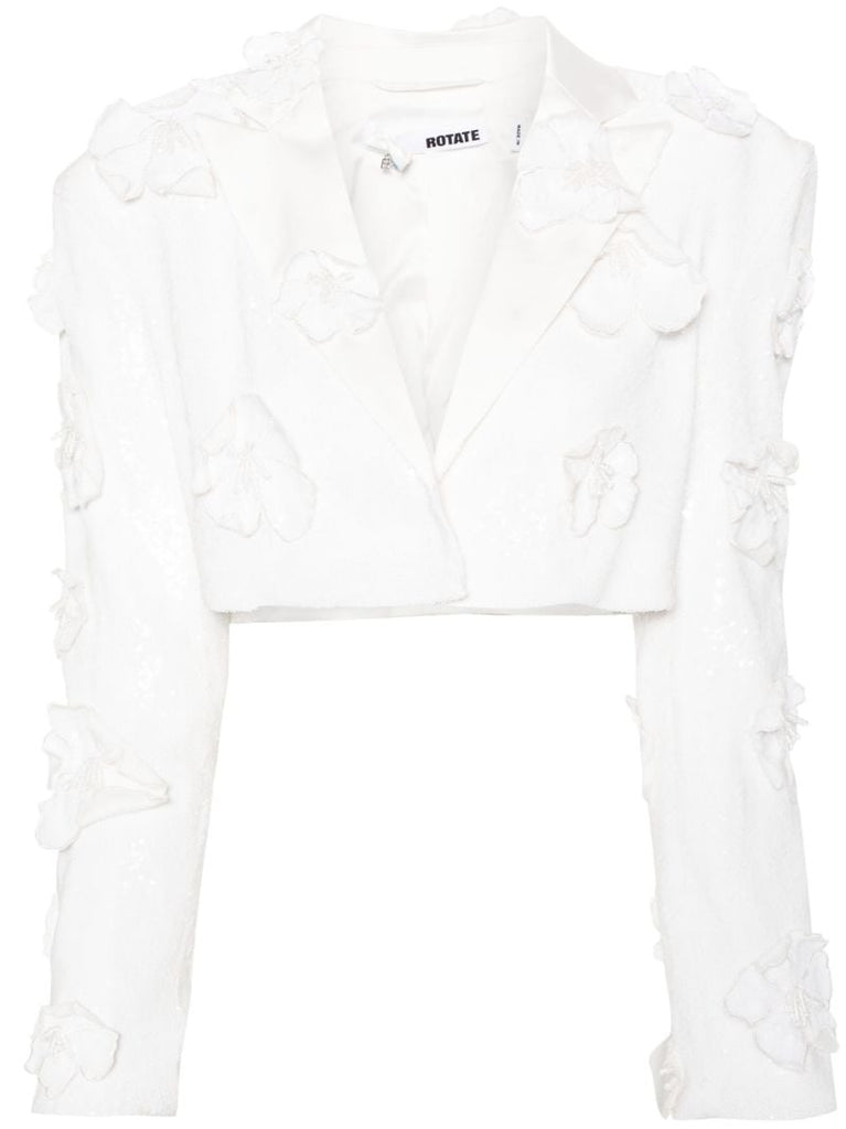 White Floral-appliquÃ_x0083_Â© Cropped Blazer