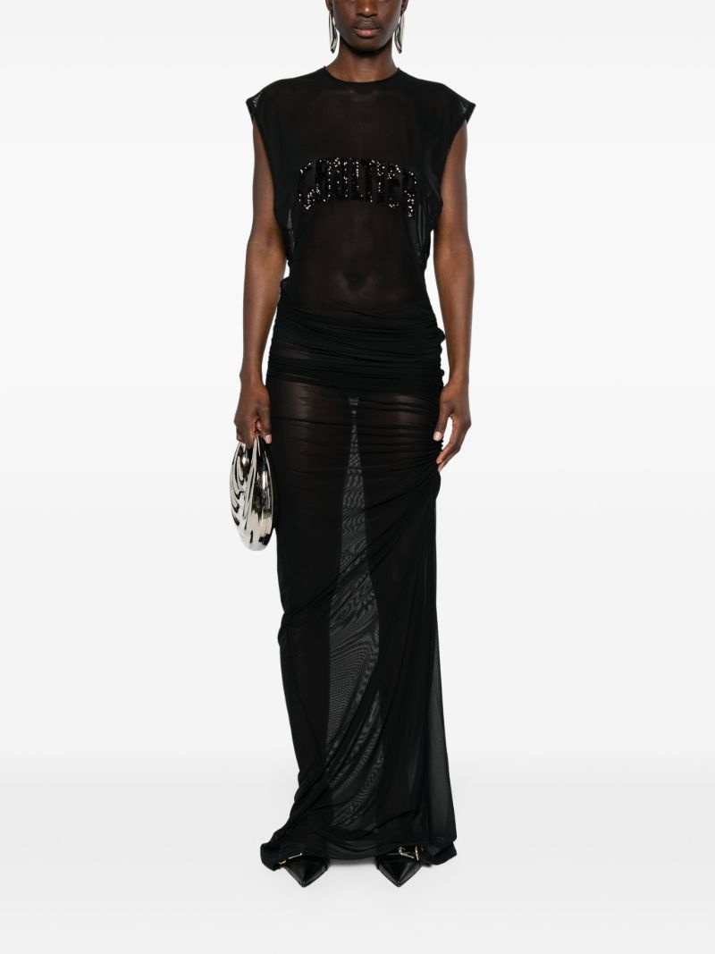 Black Logo-embellished Mesh Gown