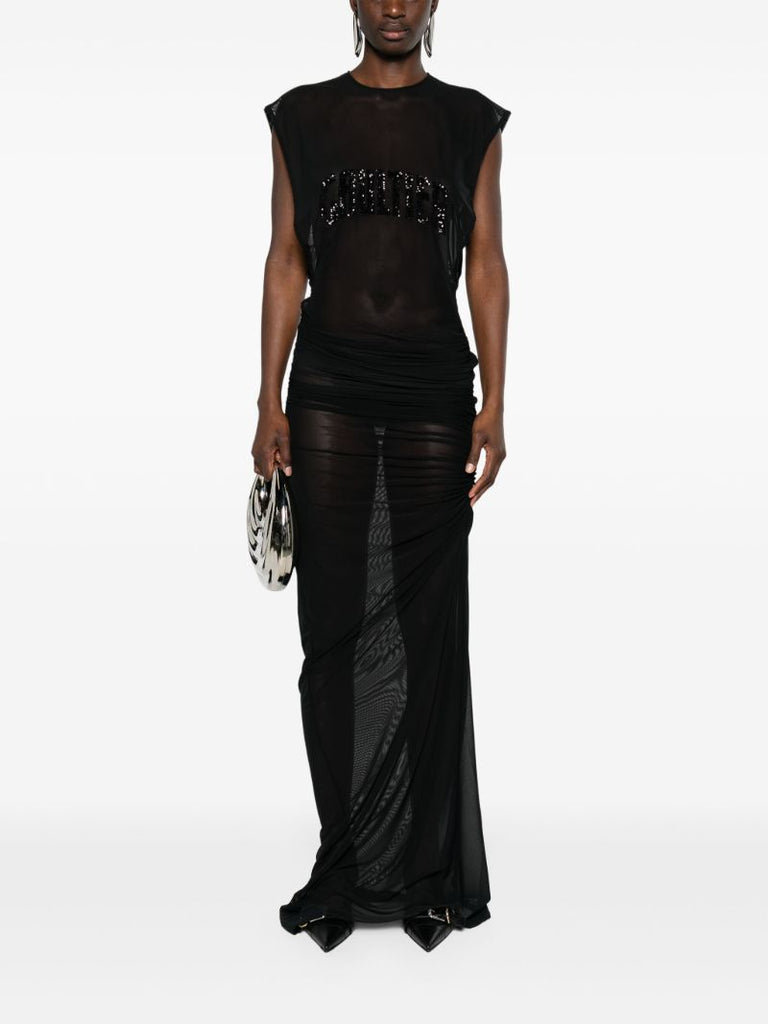 Black Logo-embellished Mesh Gown