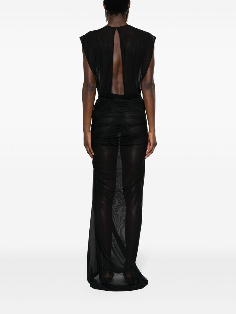 Black Logo-embellished Mesh Gown