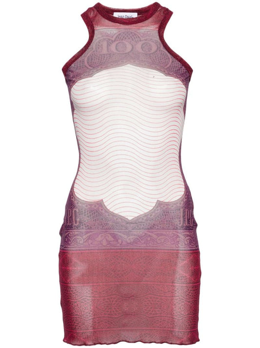 Red Cartouche-print Mesh Mini Dress