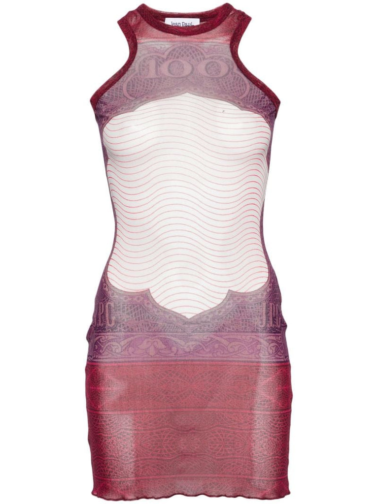 Red Cartouche-print Mesh Mini Dress