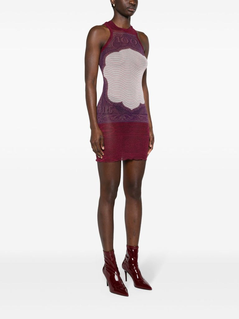 Red Cartouche-print Mesh Mini Dress