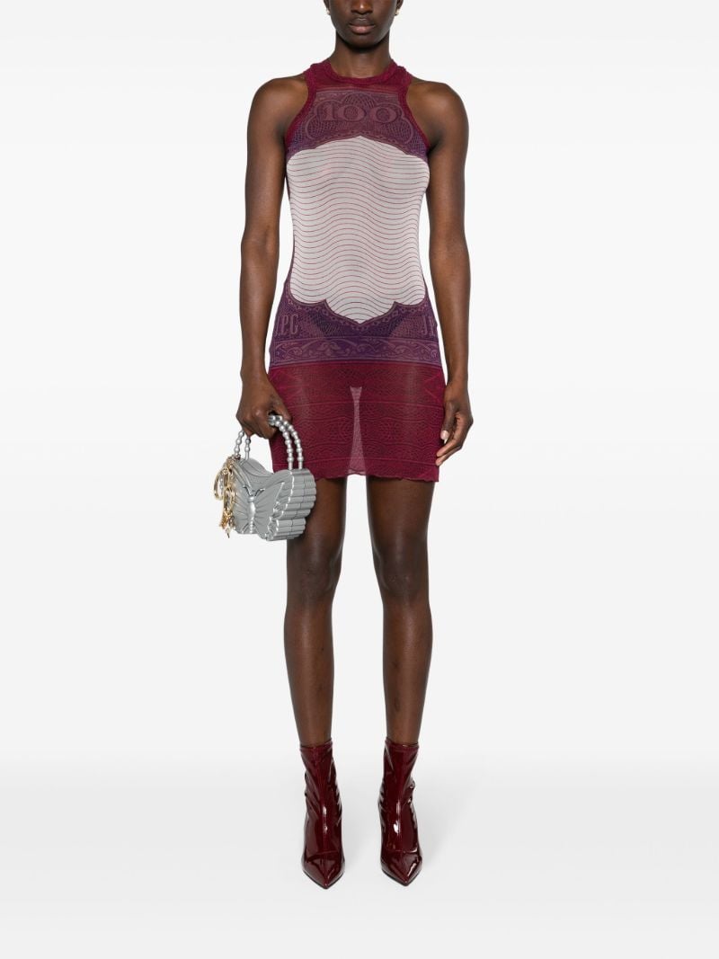Red Cartouche-print Mesh Mini Dress