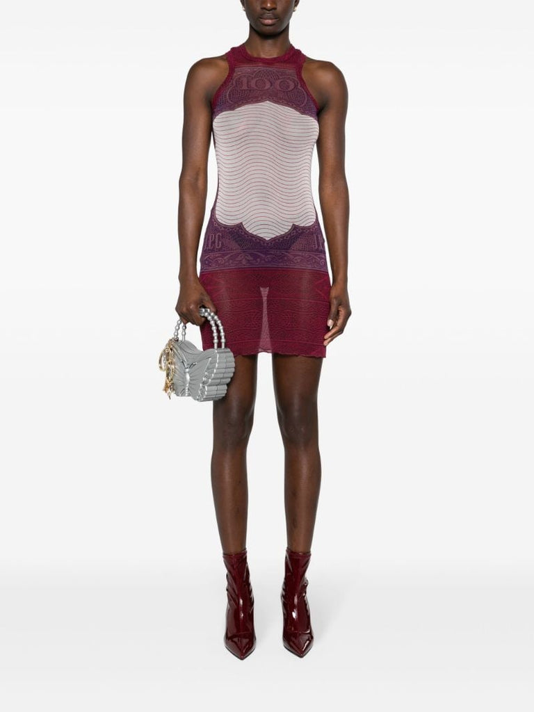 Red Cartouche-print Mesh Mini Dress