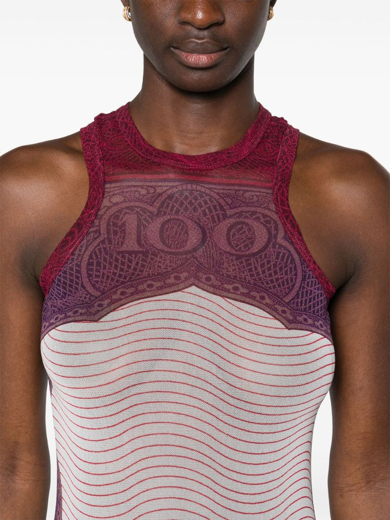 Red Cartouche-print Mesh Mini Dress