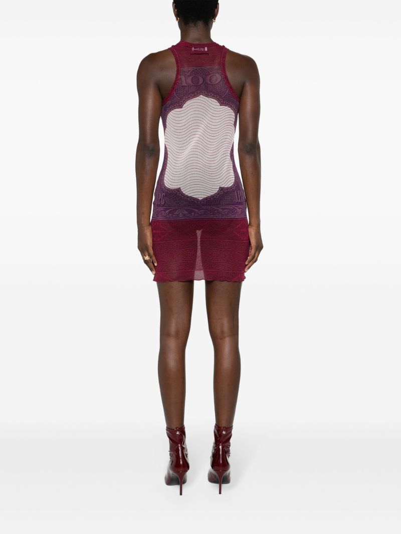 Red Cartouche-print Mesh Mini Dress