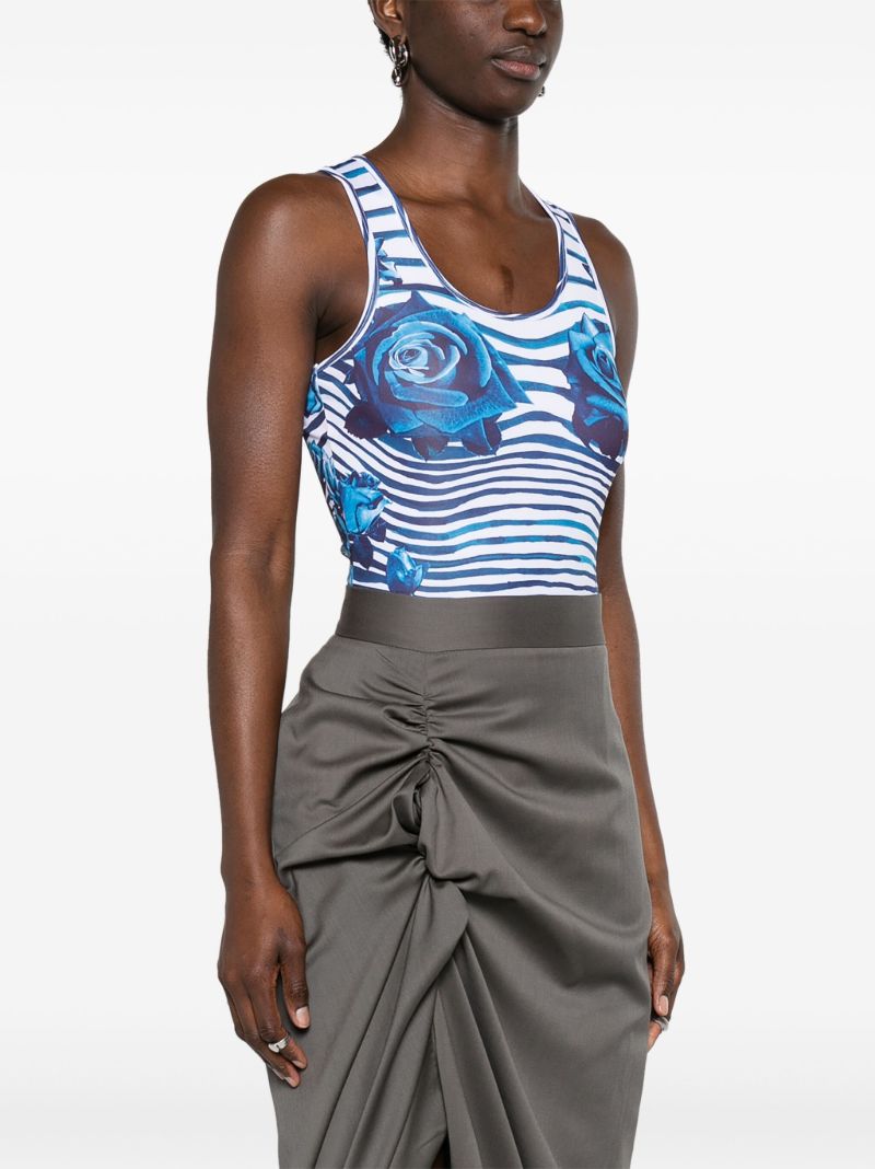 Blue Morphing Rose-print Bodysuit