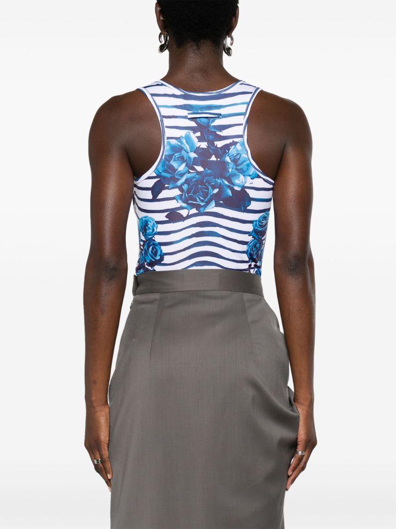 Blue Morphing Rose-print Bodysuit