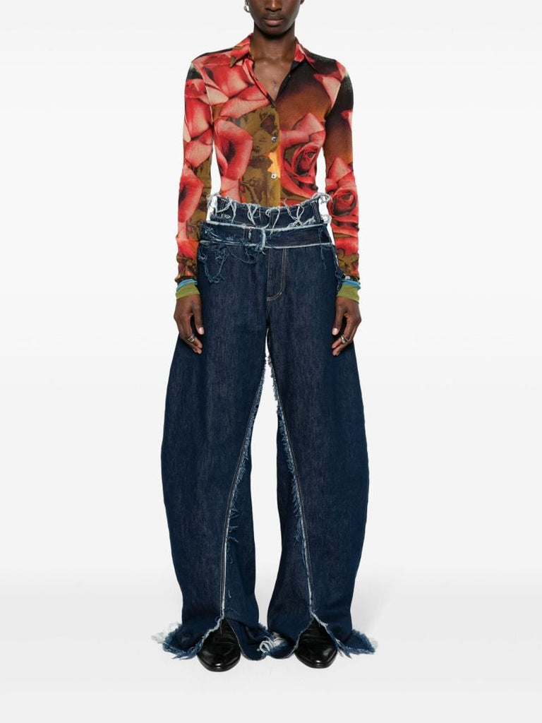 Red Rose-print Mesh Shirt