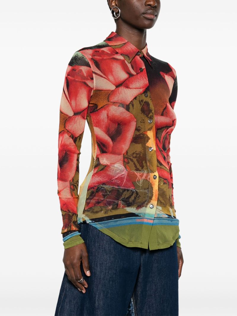 Red Rose-print Mesh Shirt