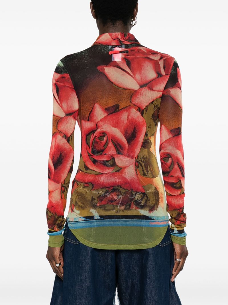 Red Rose-print Mesh Shirt
