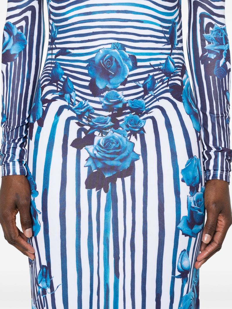 White and Blue Flower Body Morphing Midi Dress