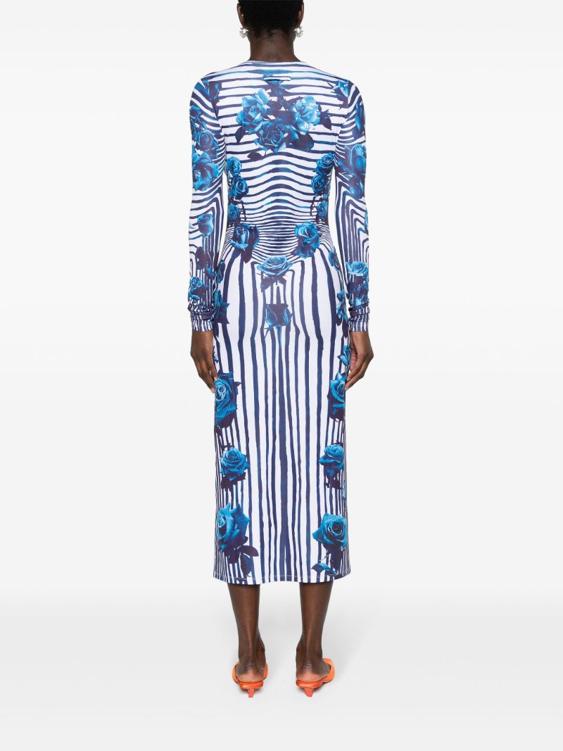 White and Blue Flower Body Morphing Midi Dress