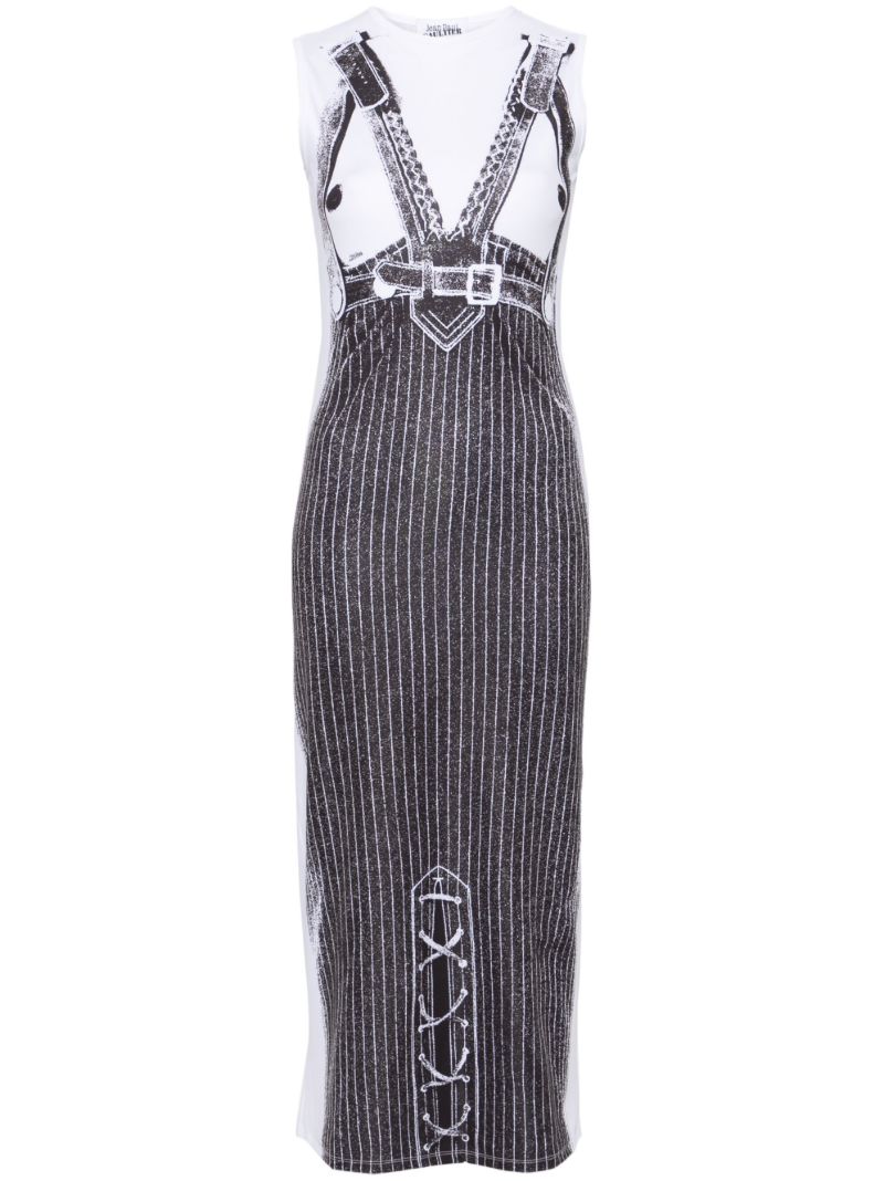 White Trompe L'oeil-print Midi Dress