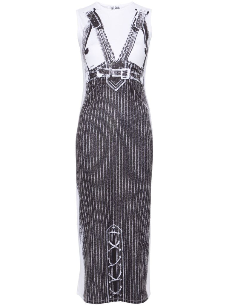 White Trompe L'oeil-print Midi Dress