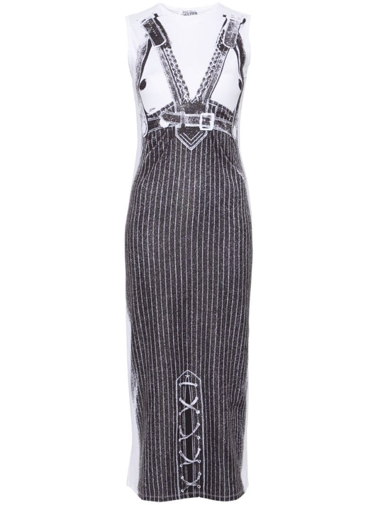 White Trompe L'oeil-print Midi Dress