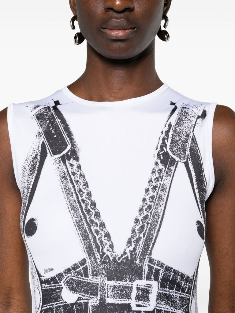 White Trompe L'oeil-print Midi Dress