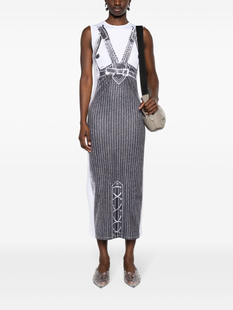 White Trompe L'oeil-print Midi Dress