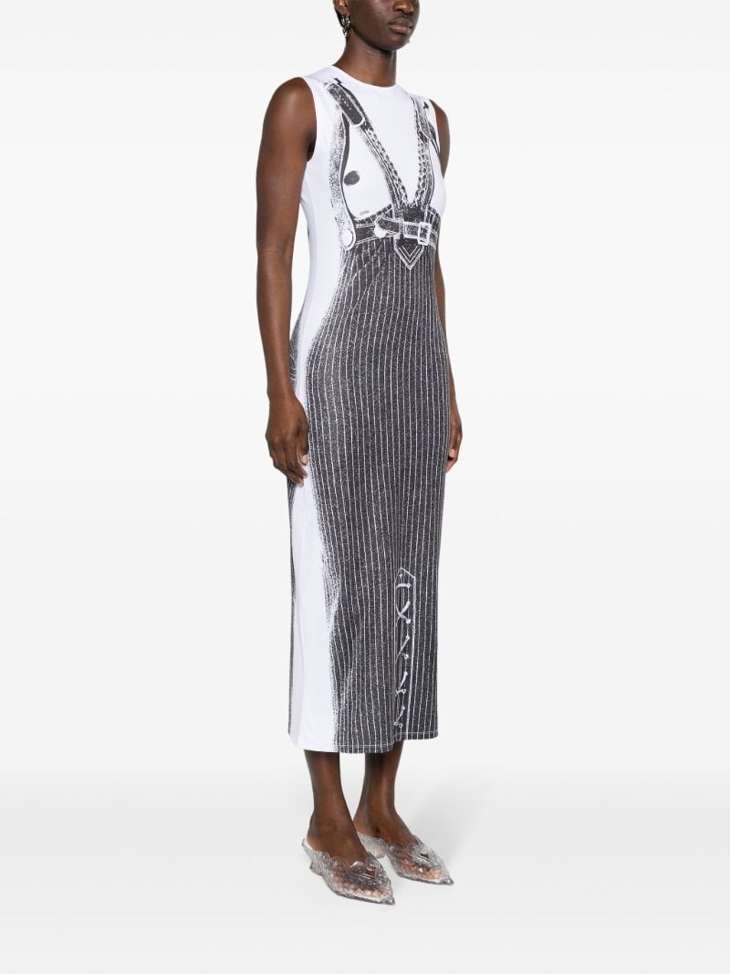 White Trompe L'oeil-print Midi Dress