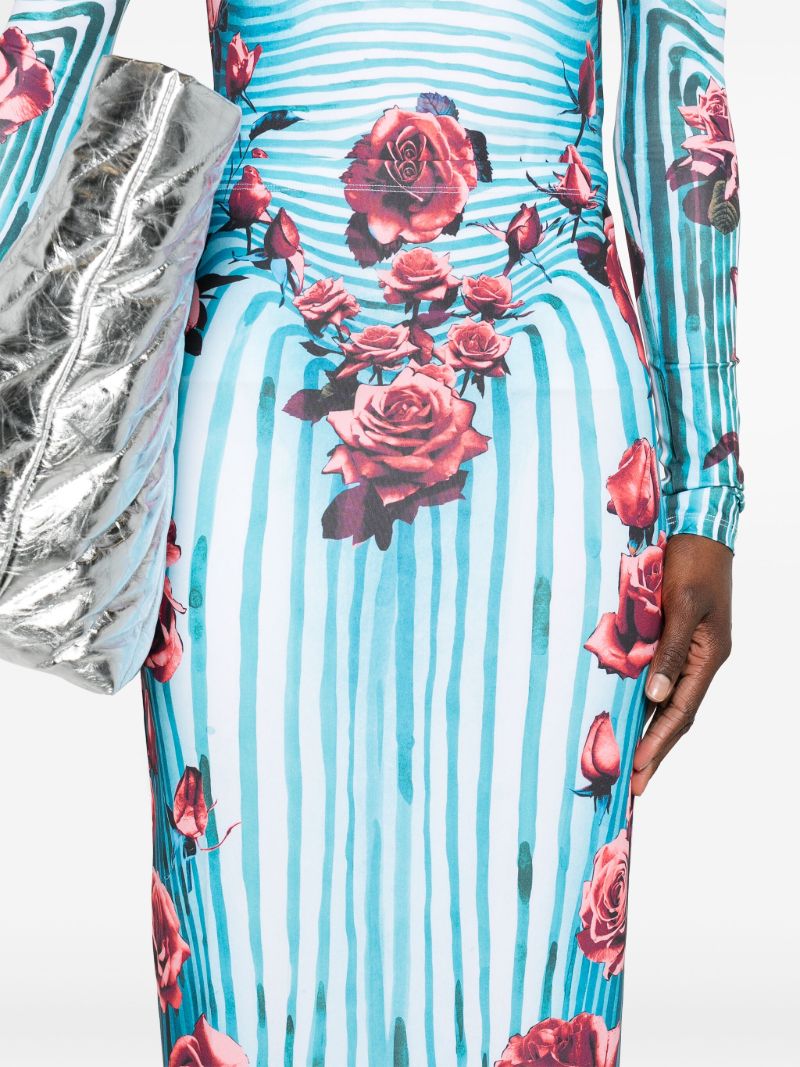 Blue Morphing Rose-print Pencil Skirt