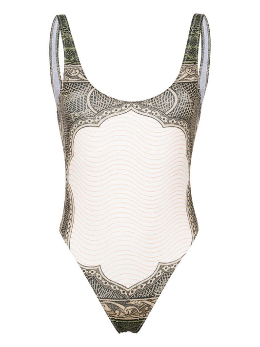 Green Cartouche-print Swimsuit