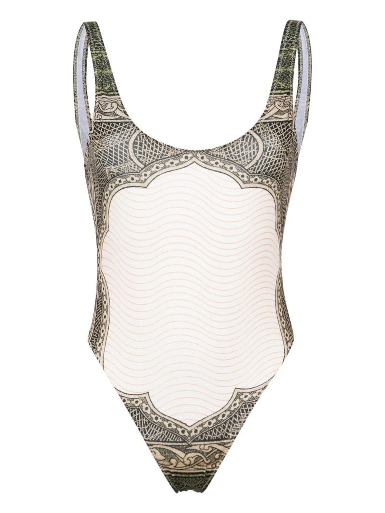 Green Cartouche-print Swimsuit