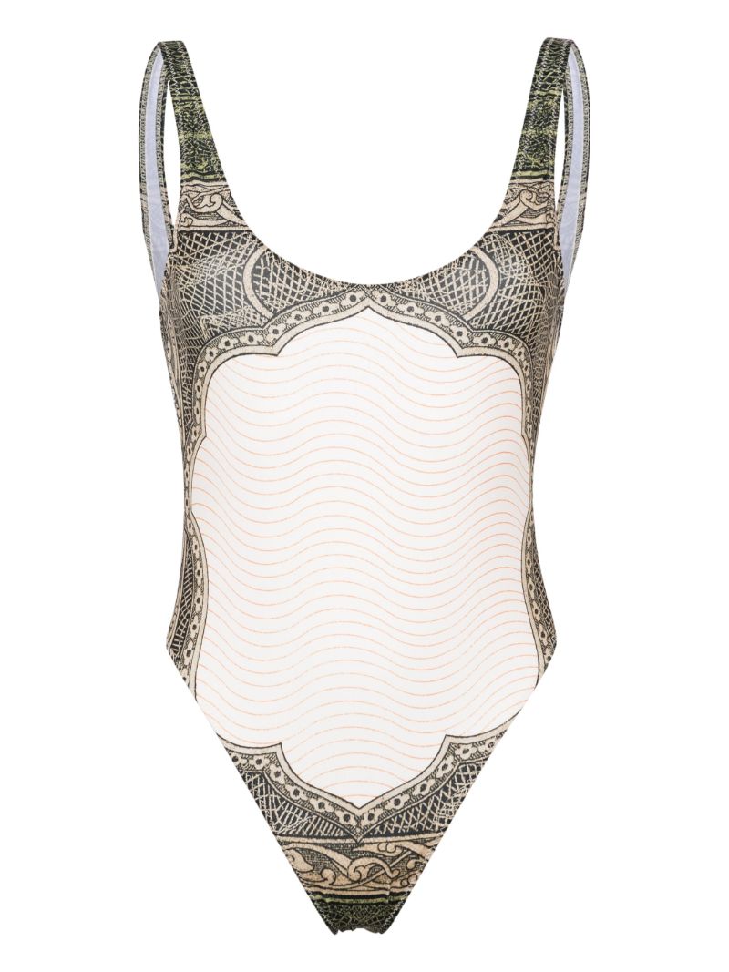 Green Cartouche-print Swimsuit