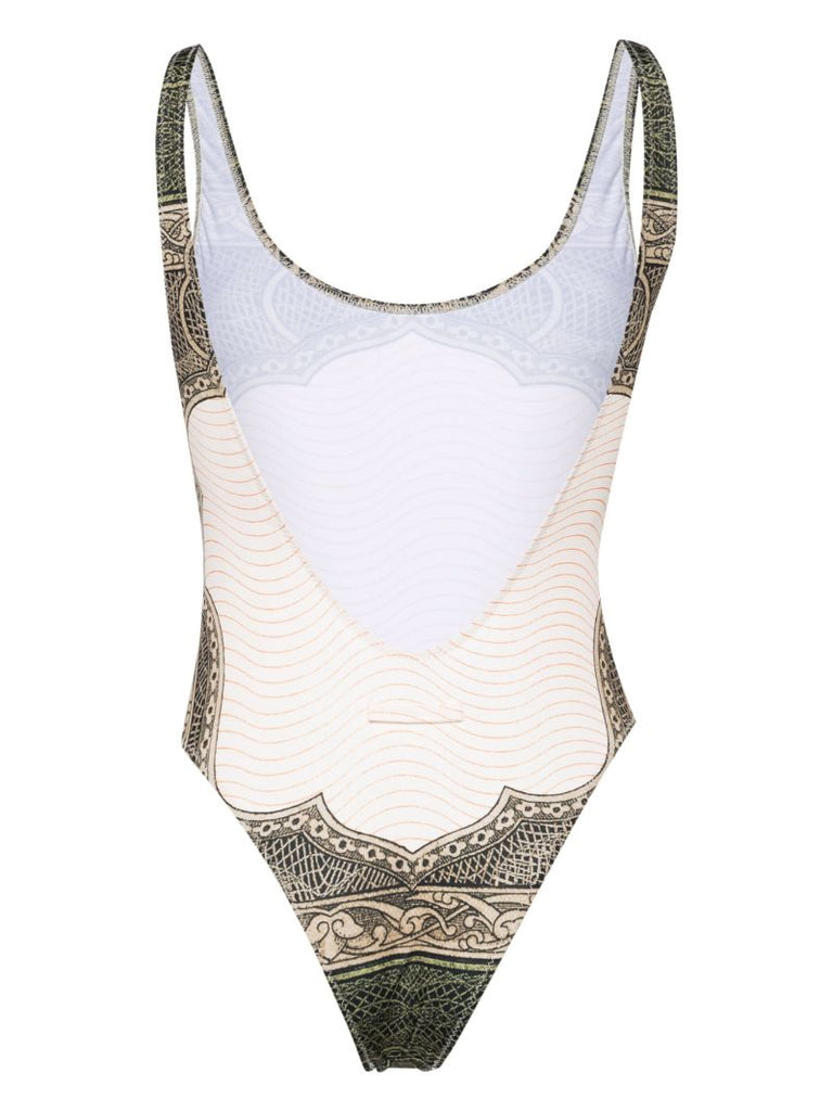 Green Cartouche-print Swimsuit