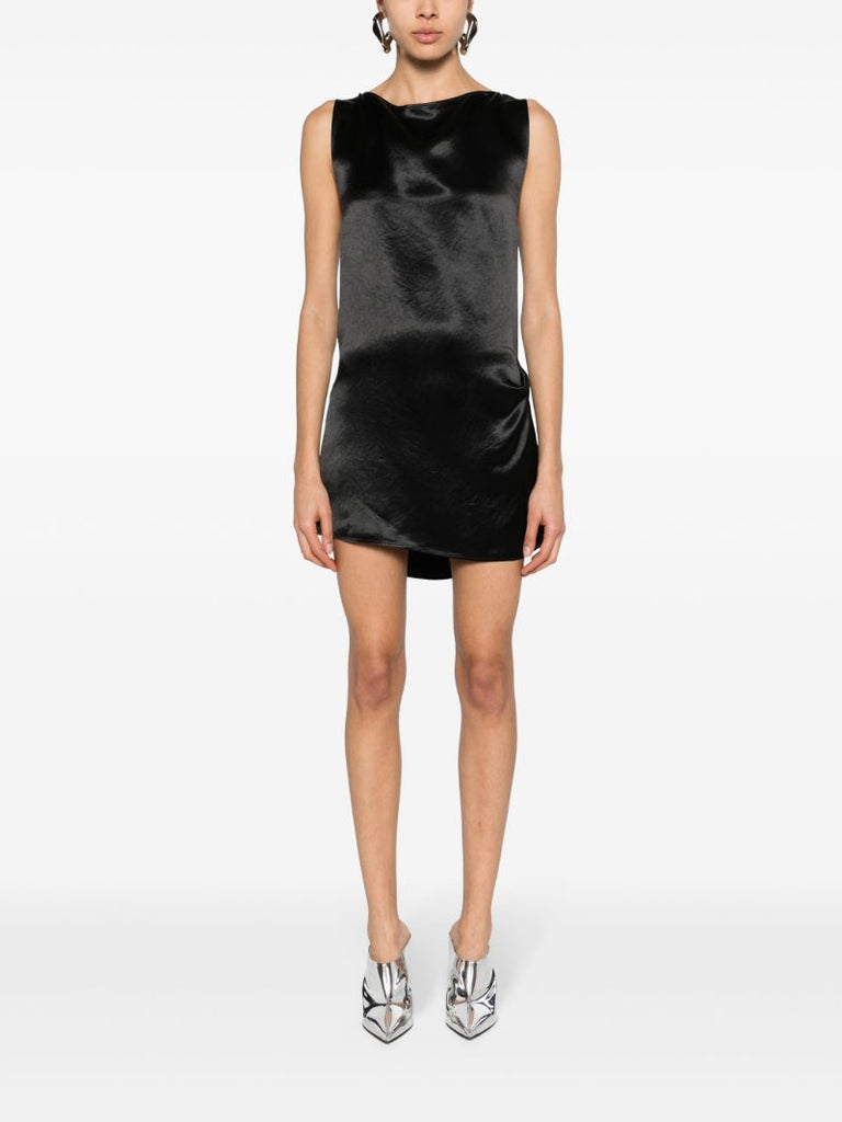 Black Lace-up Satin Dress