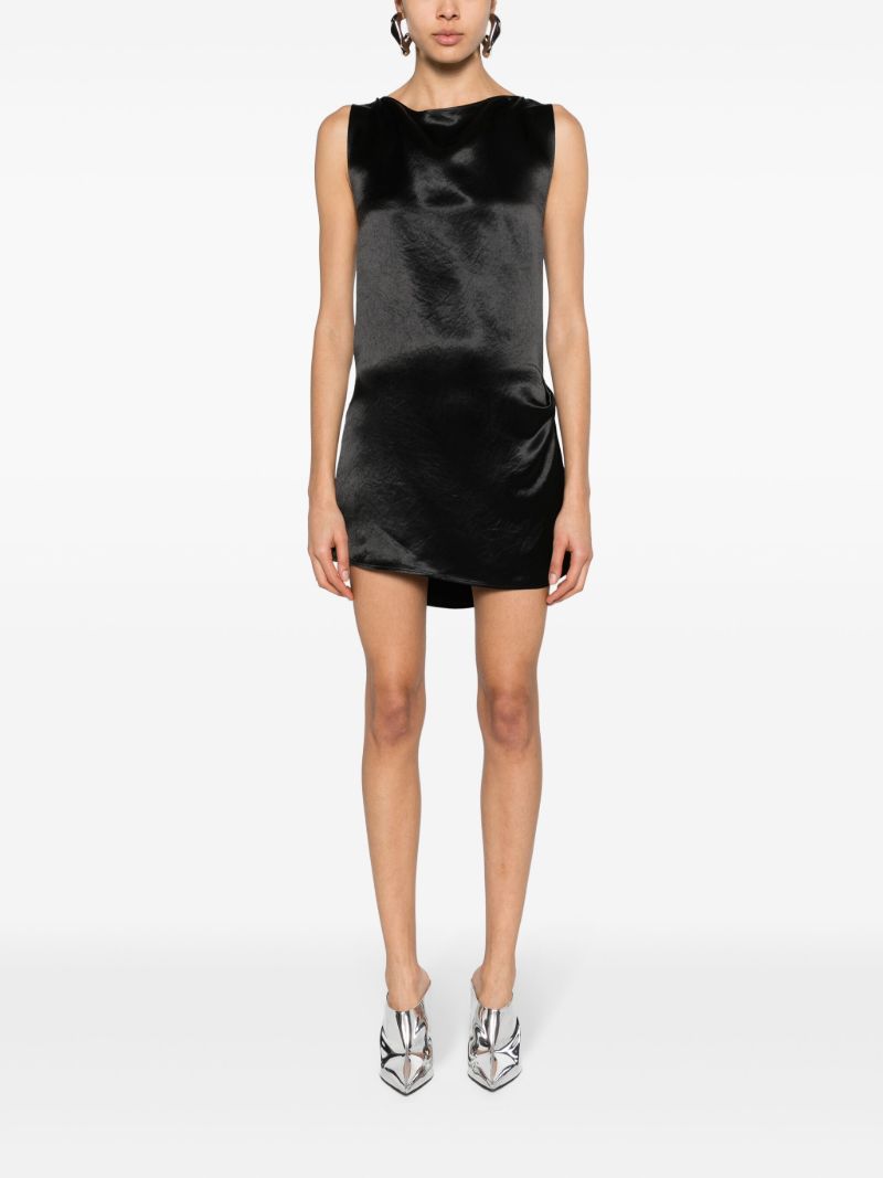 Black Lace-up Satin Dress