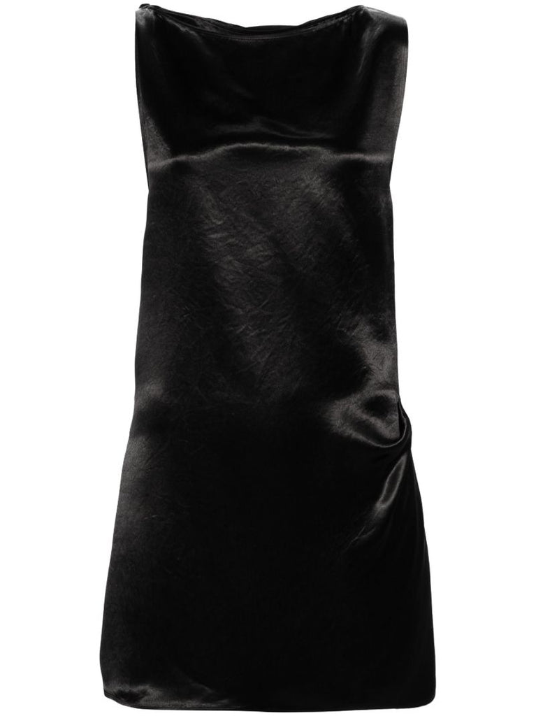 Black Lace-up Satin Dress
