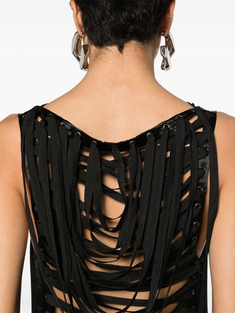 Black Lace-up Satin Dress