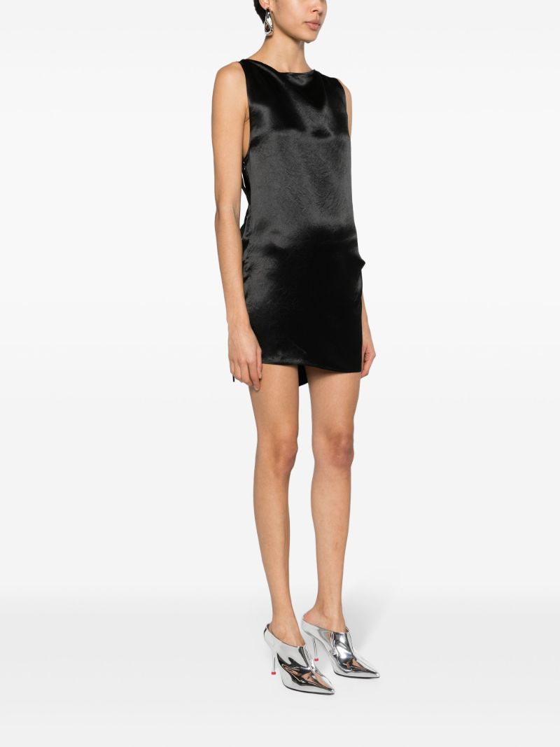 Black Lace-up Satin Dress