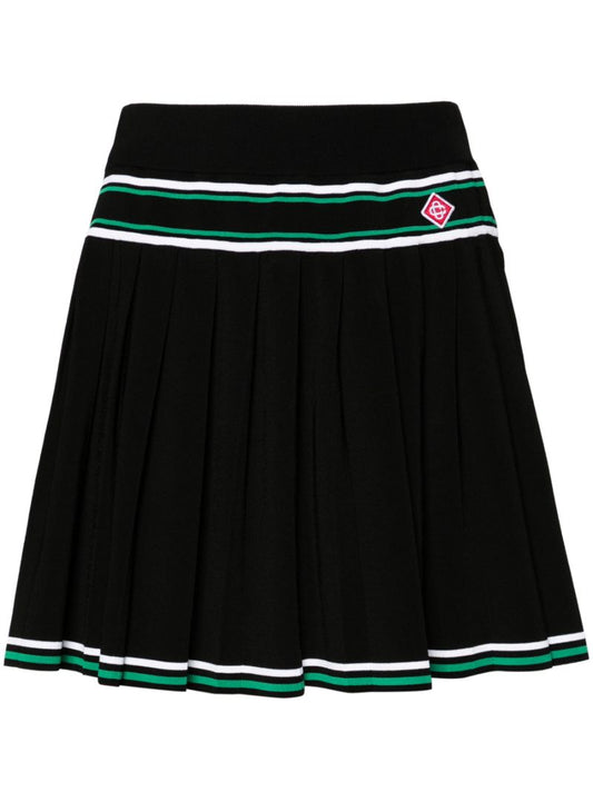 Black Knitted Pleated Miniskirt