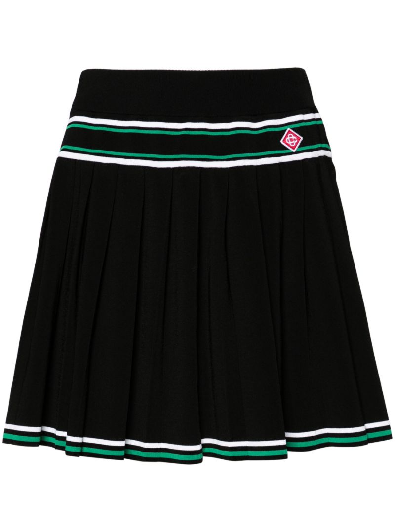 Black Knitted Pleated Miniskirt