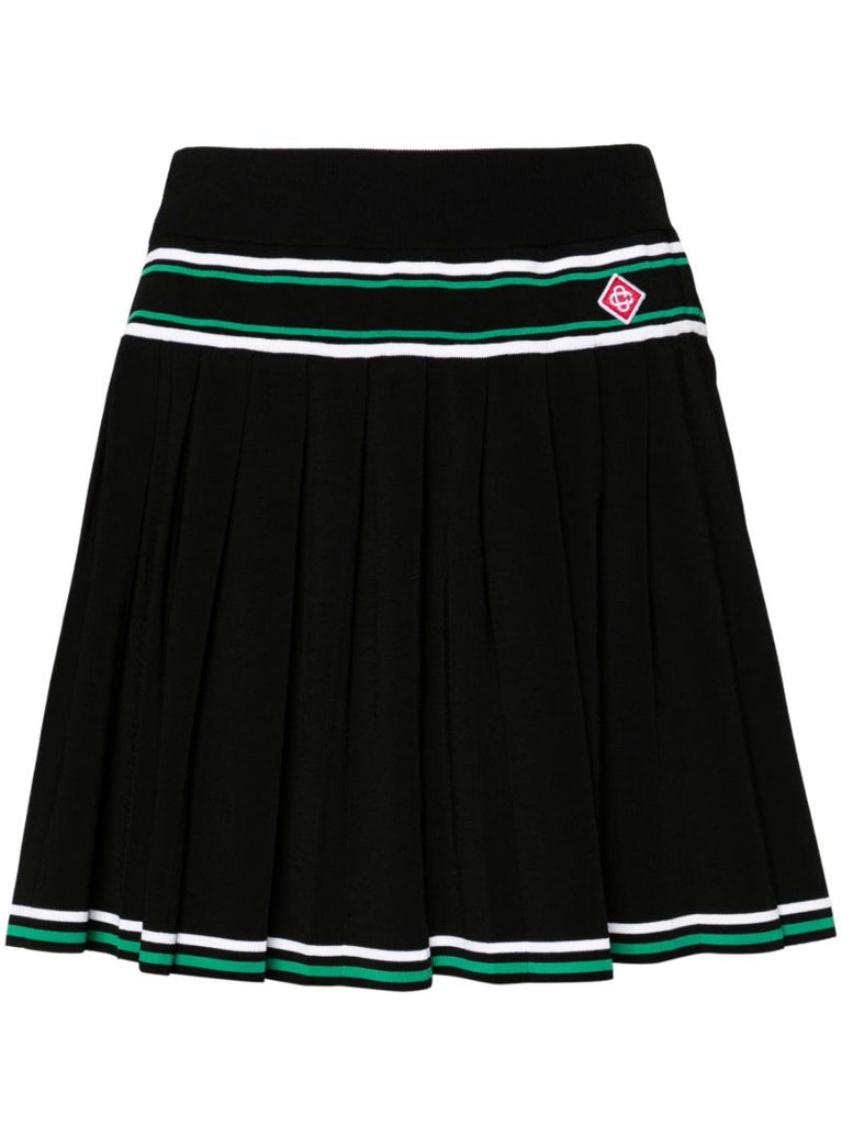 Black Knitted Pleated Miniskirt