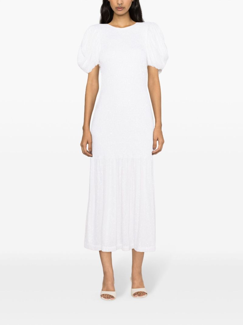 White Puff-sleeve Midi Dress
