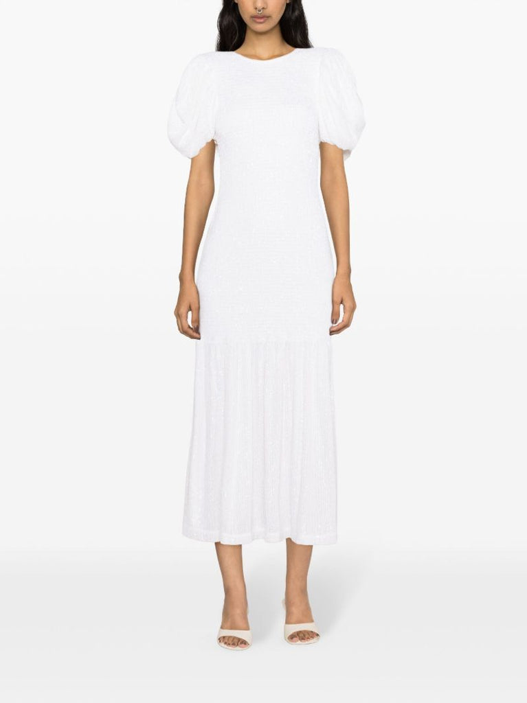 White Puff-sleeve Midi Dress