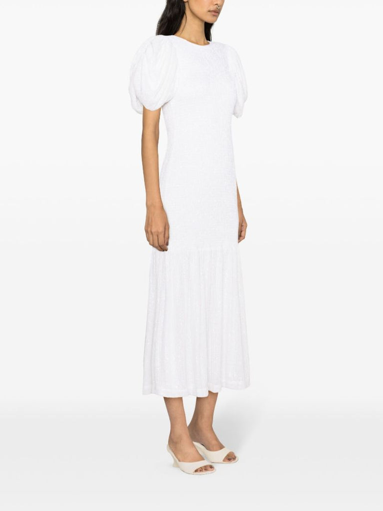 White Puff-sleeve Midi Dress