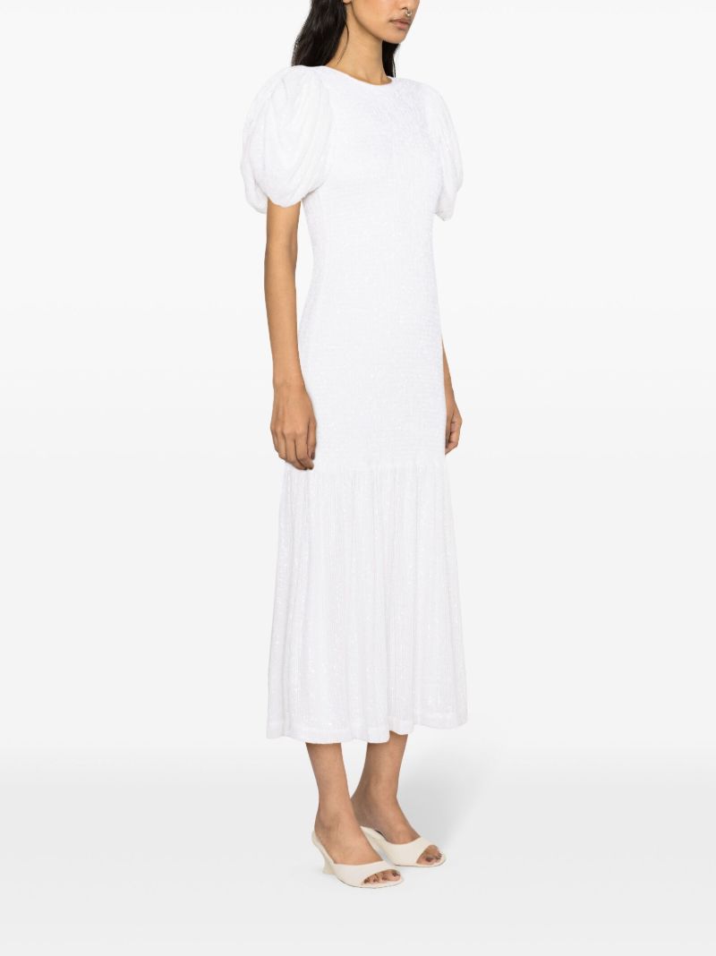 White Puff-sleeve Midi Dress