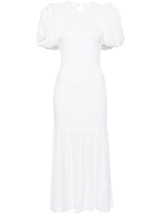 White Puff-sleeve Midi Dress