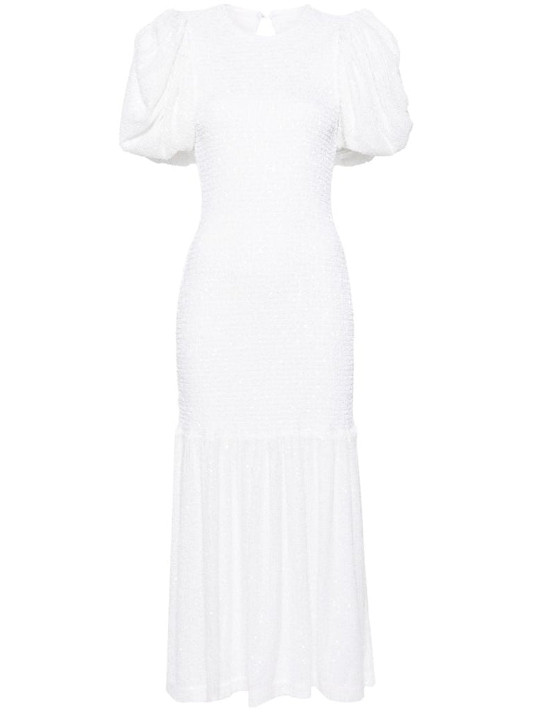 White Puff-sleeve Midi Dress