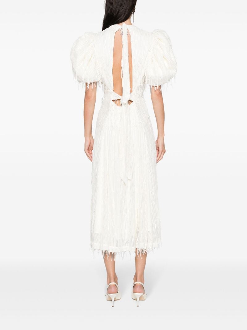 White Sequinned Puff-sleeve Midi Dress