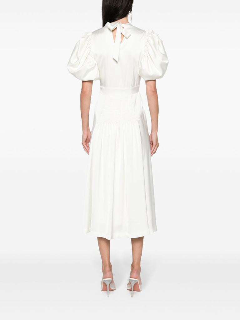White Puff-sleeve Midi Dress