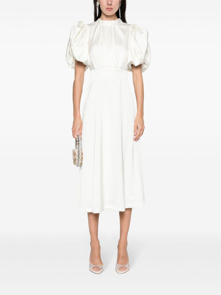 White Puff-sleeve Midi Dress