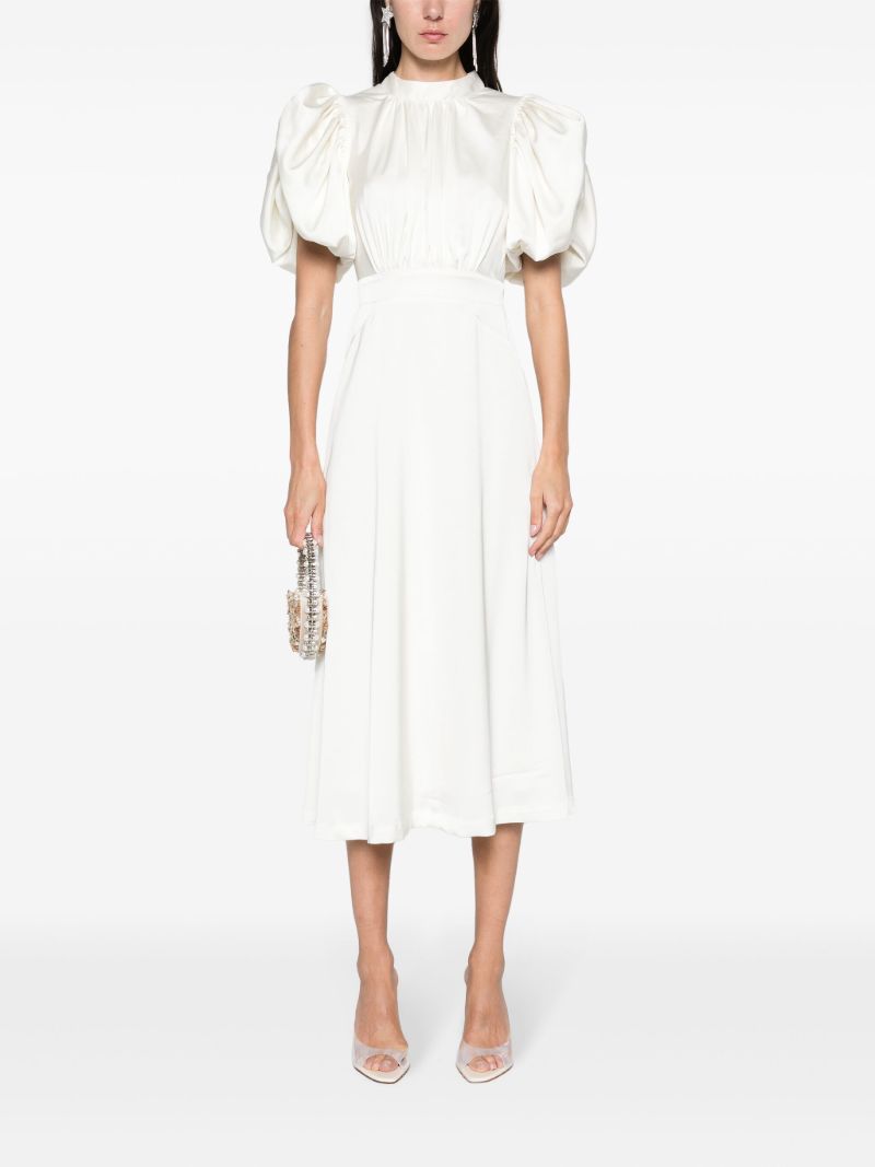 White Puff-sleeve Midi Dress